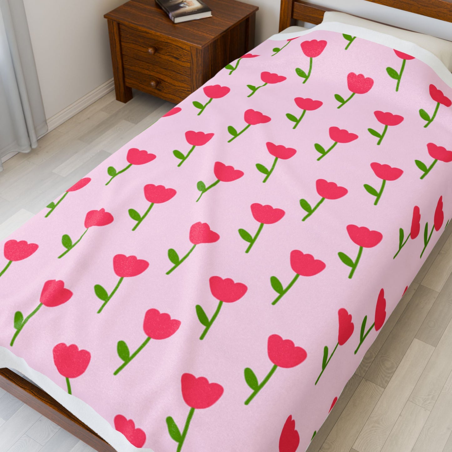 Pink Floral Velveteen Plush Blanket