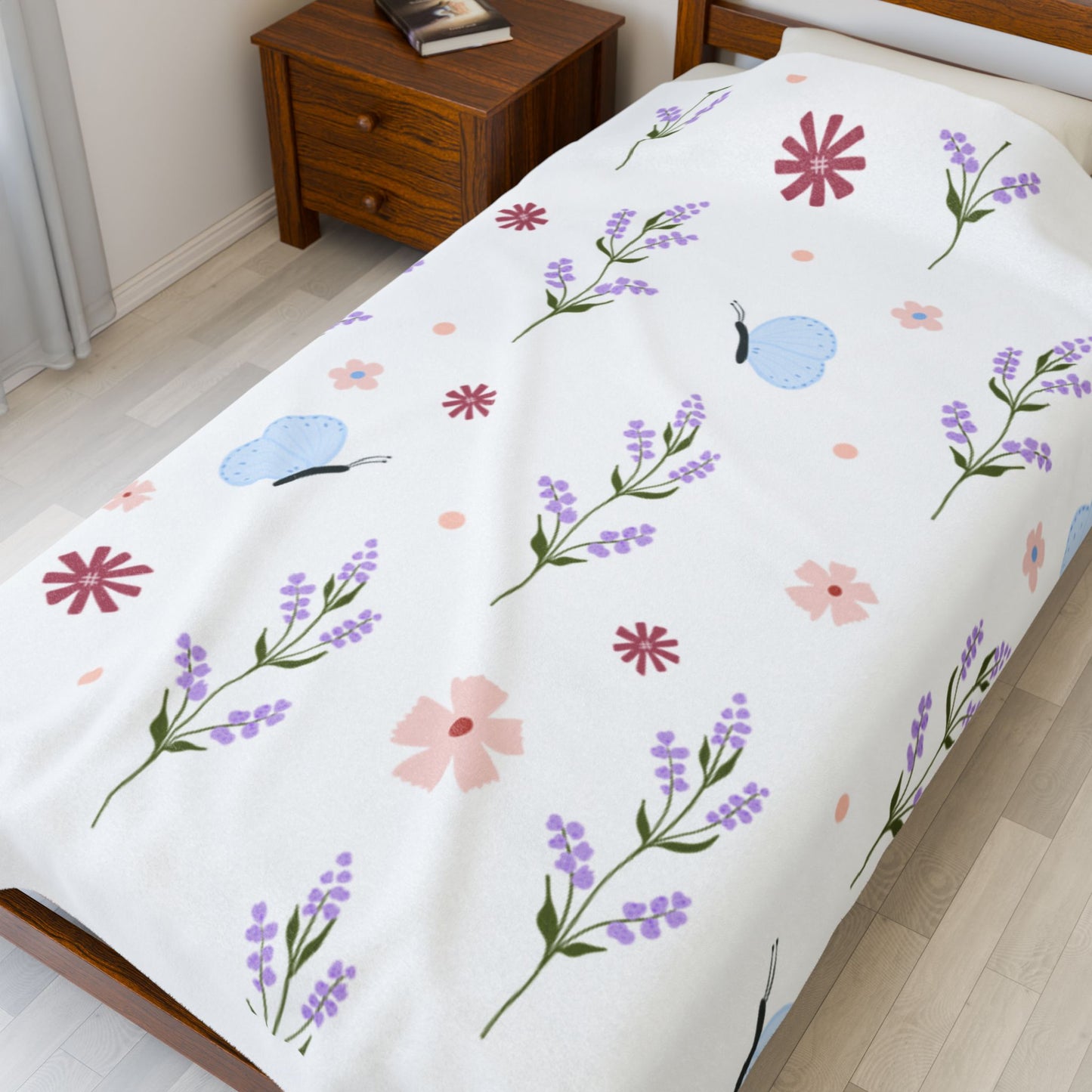 Floral Butterflies Velveteen Plush Blanket