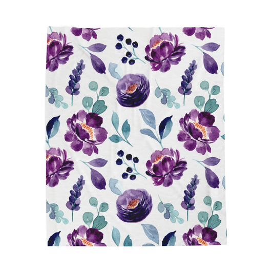 Violet Floral Velveteen Plush Blanket