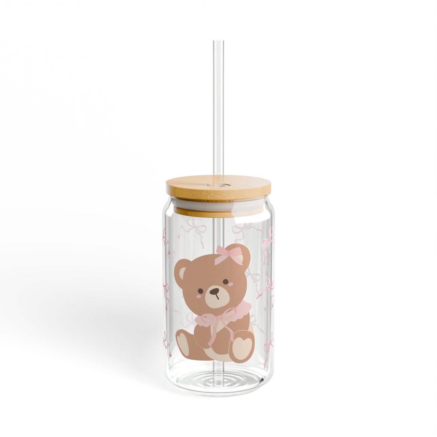 Cute Teddy Bear Sipper Glass, 16oz