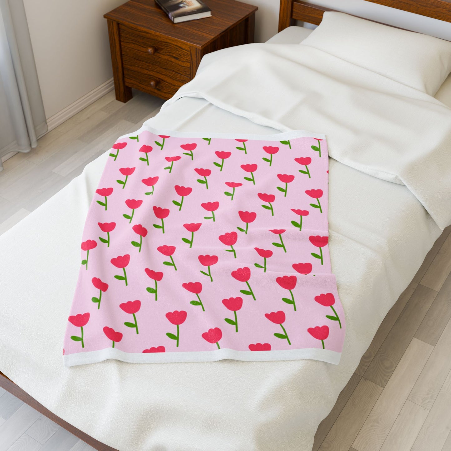 Pink Floral Velveteen Plush Blanket