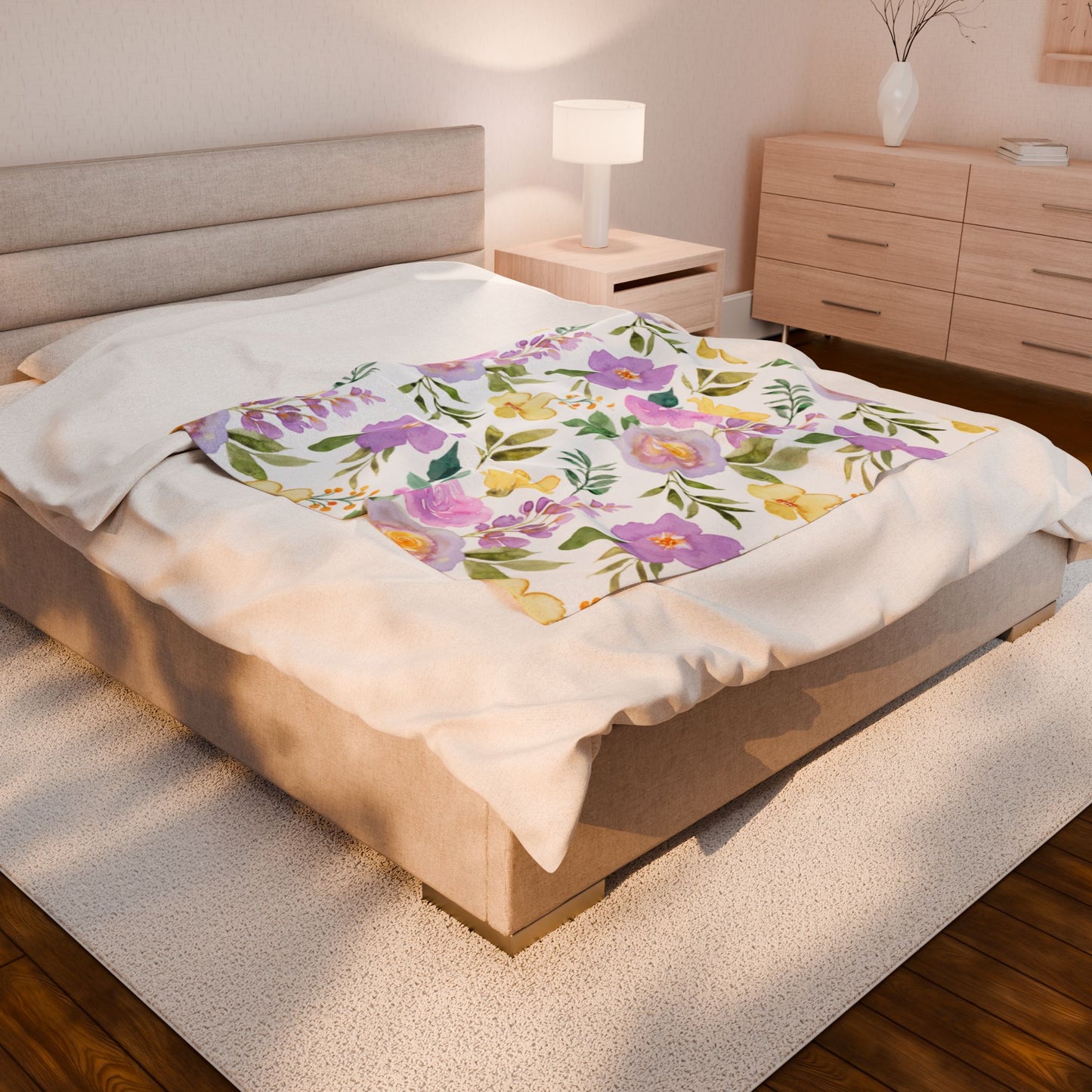 Lilac Floral Velveteen Plush Blanket