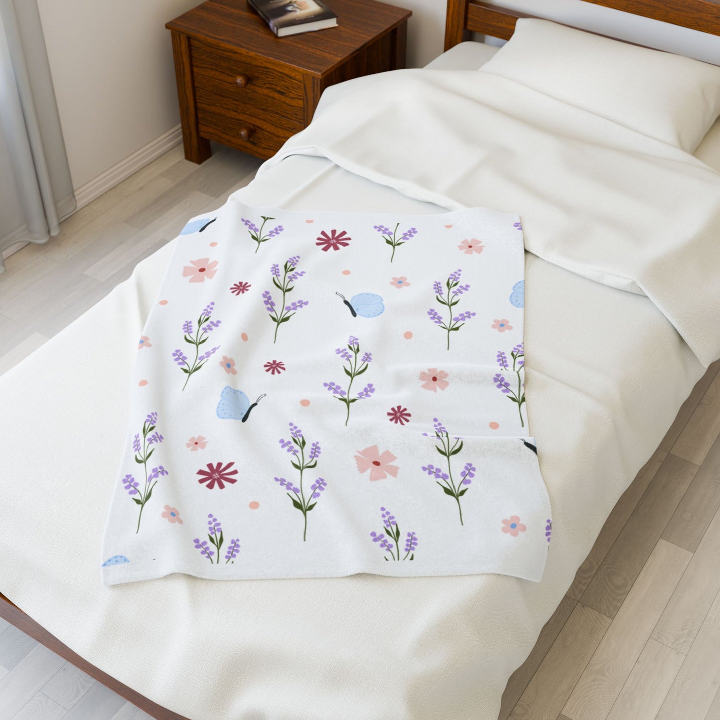 Floral Butterflies Velveteen Plush Blanket