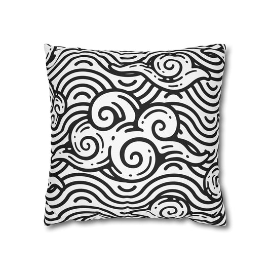 Black And White Wave Pattern Square Pillowcase