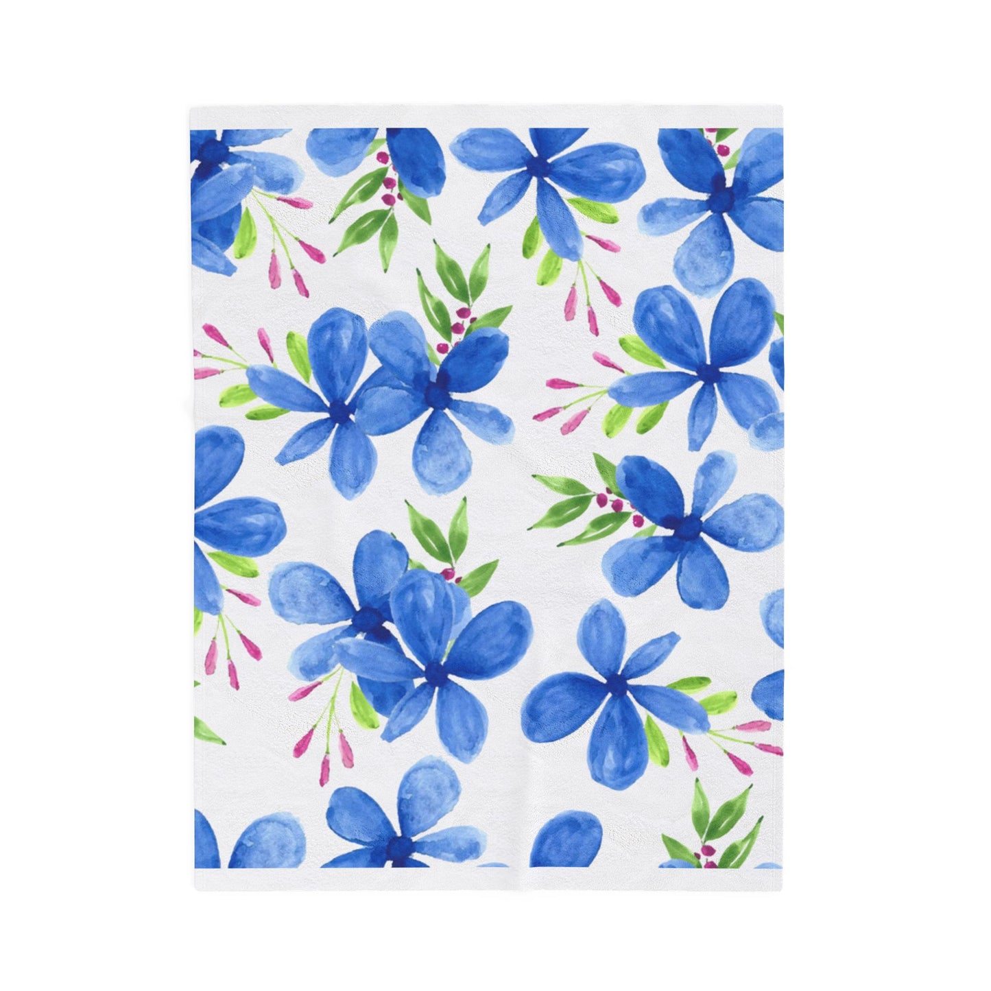 Blue Floral Velveteen Plush Blanket