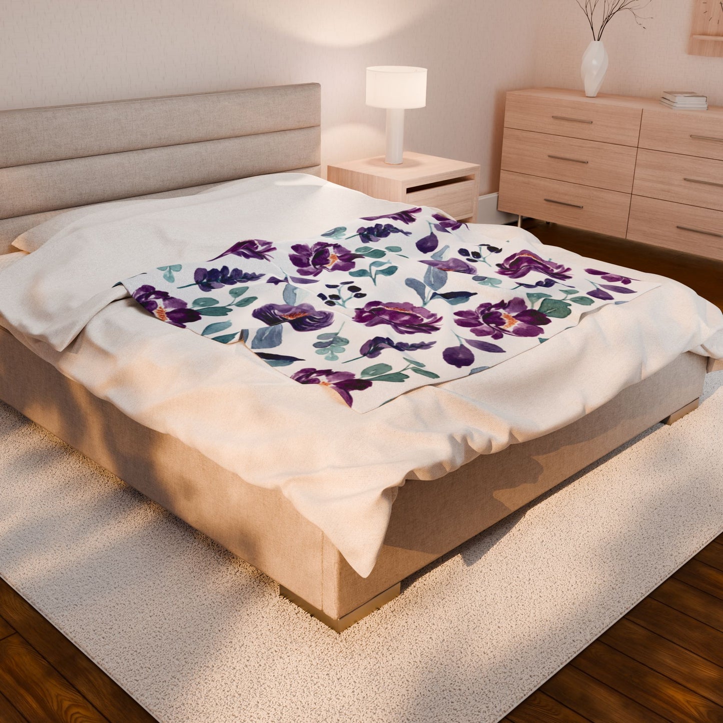 Violet Floral Velveteen Plush Blanket