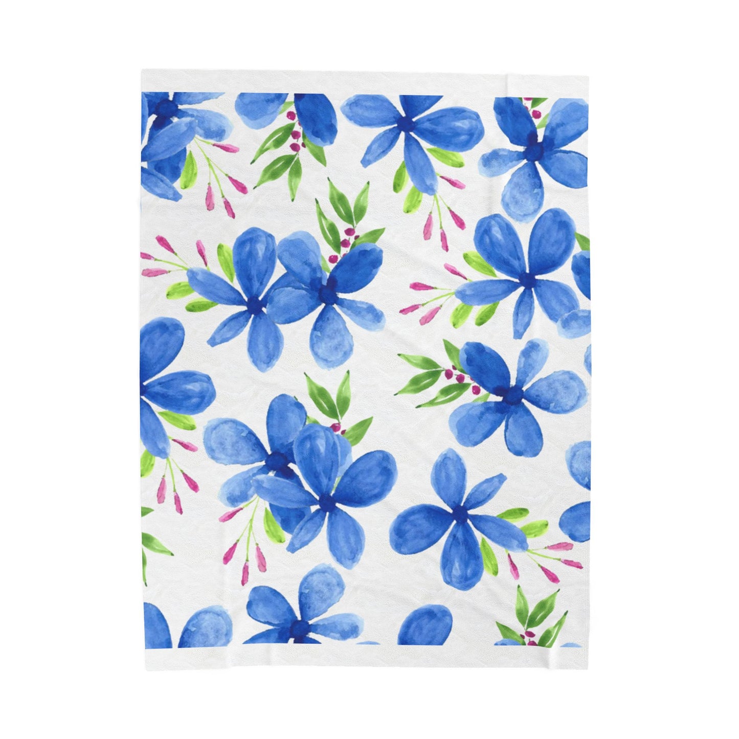 Blue Floral Velveteen Plush Blanket