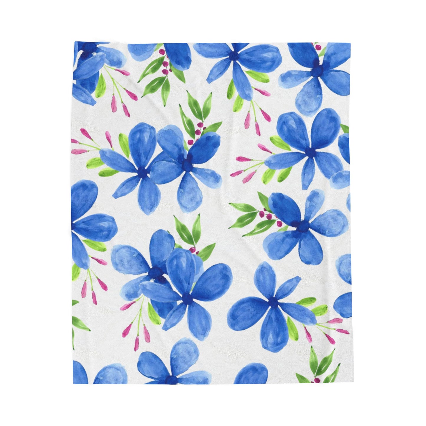 Blue Floral Velveteen Plush Blanket