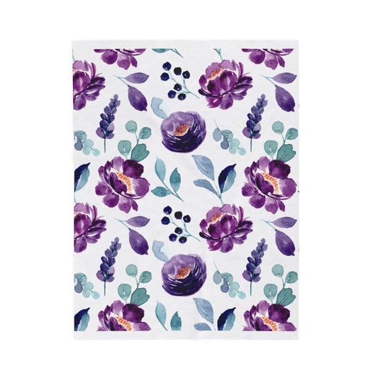 Violet Floral Velveteen Plush Blanket