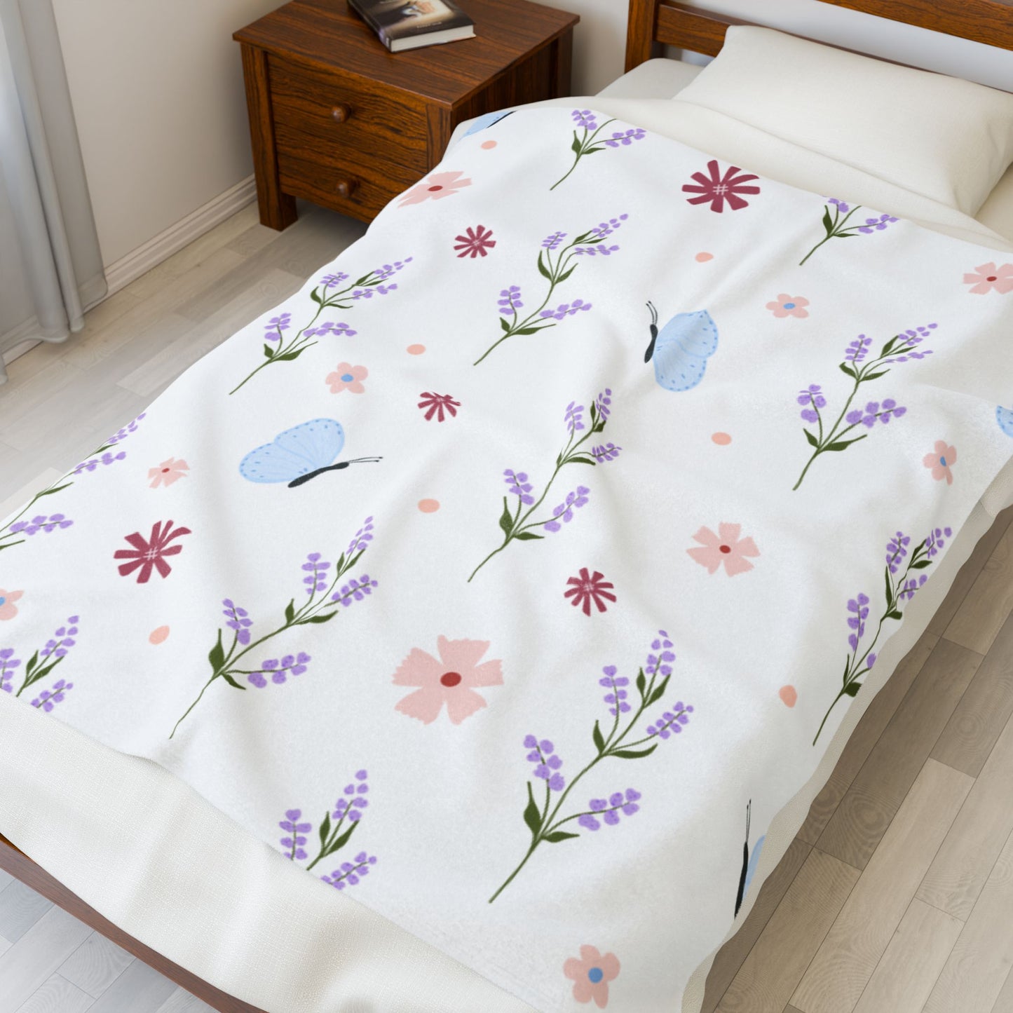 Floral Butterflies Velveteen Plush Blanket