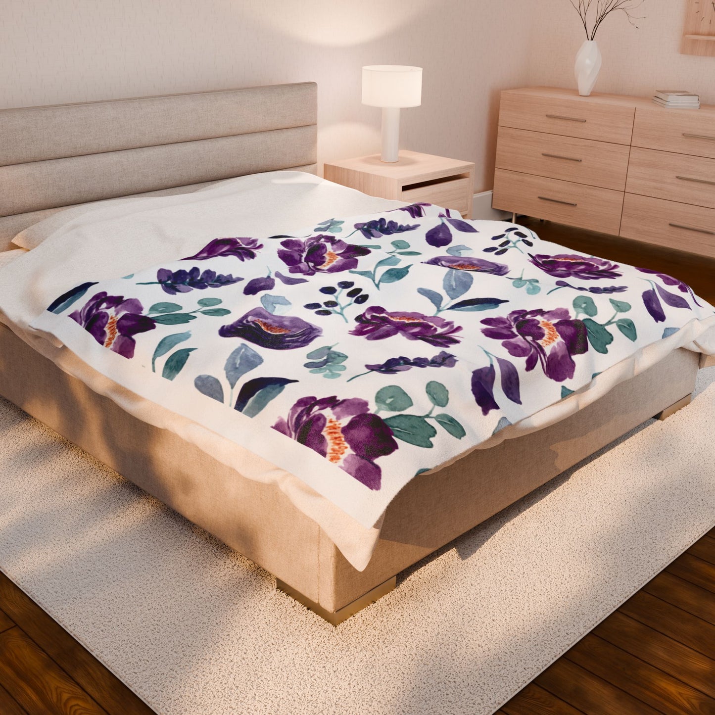 Violet Floral Velveteen Plush Blanket