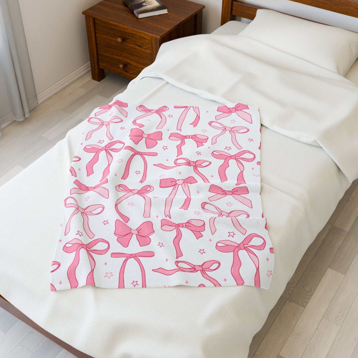 Pink Bow Velveteen Plush Blanket