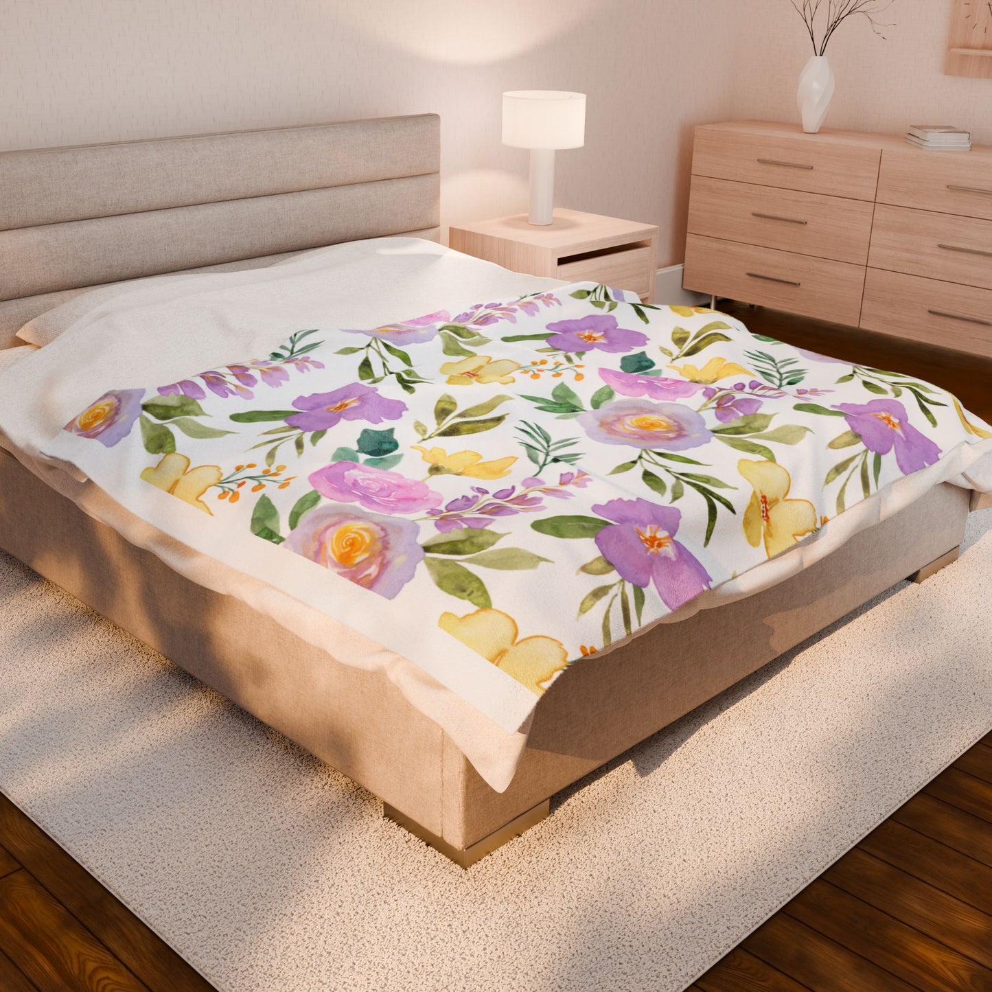 Lilac Floral Velveteen Plush Blanket