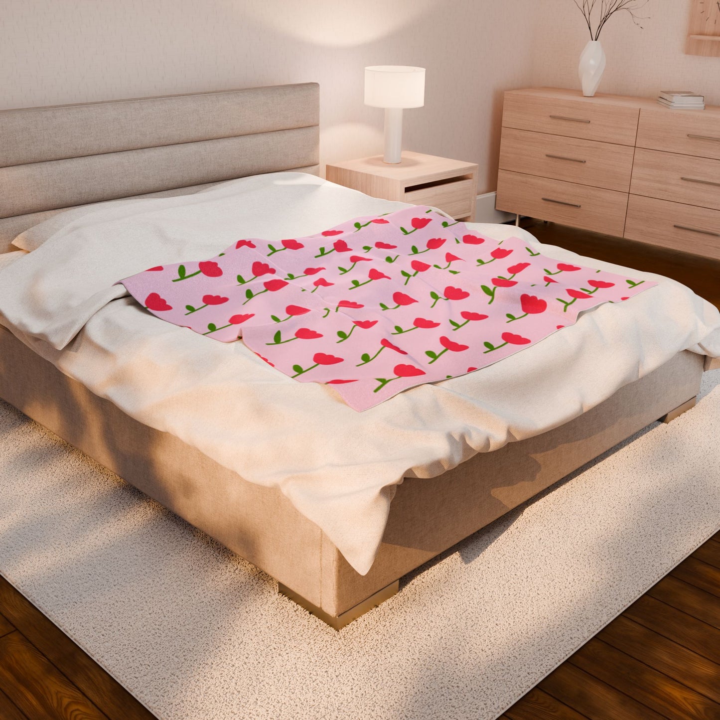 Pink Floral Velveteen Plush Blanket