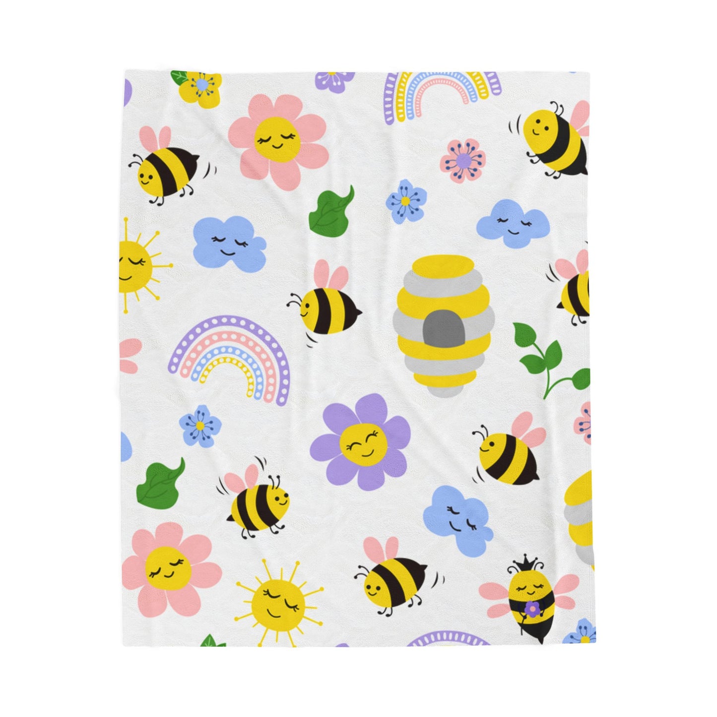 Whimsical Bee & Flower Velveteen Plush Blanket