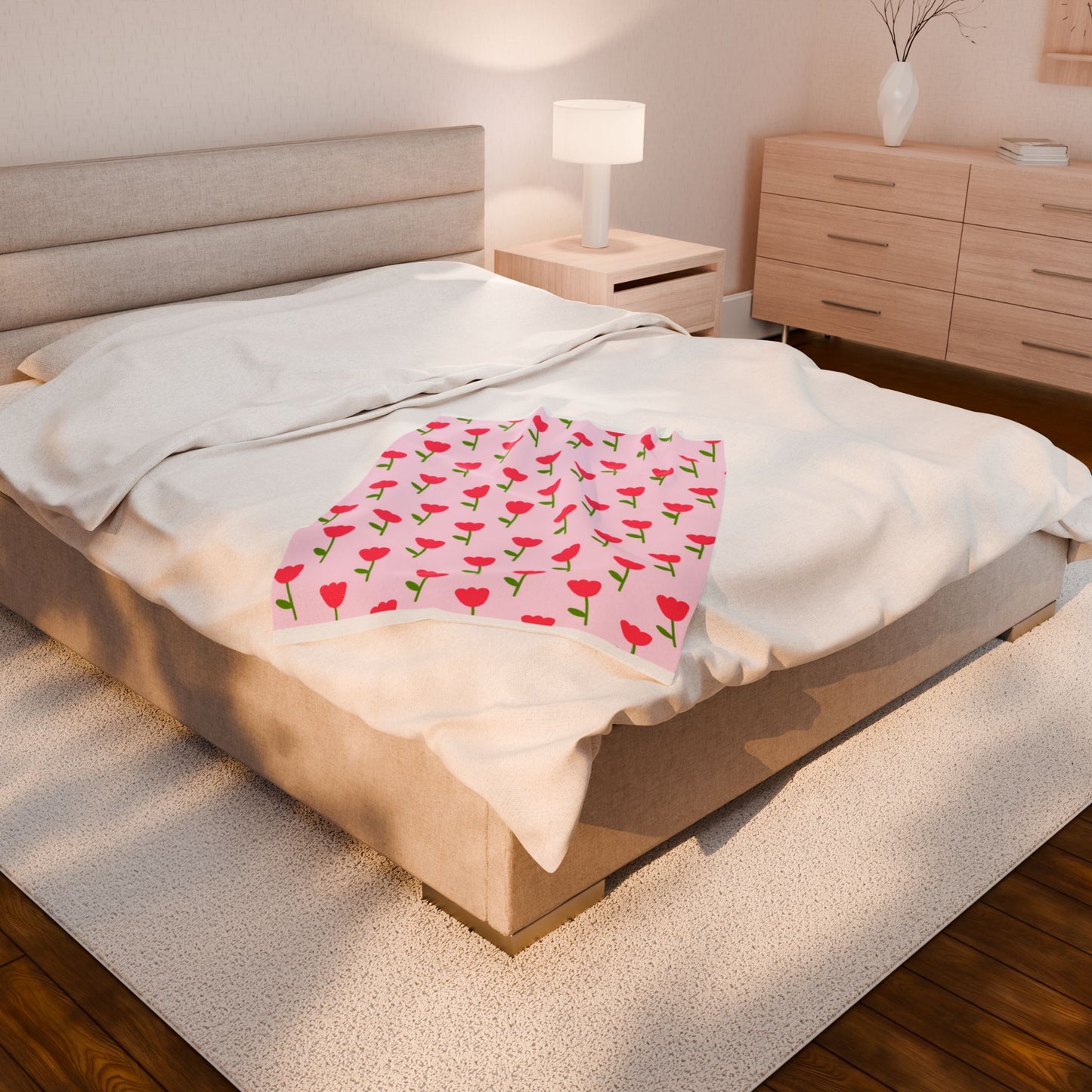 Pink Floral Velveteen Plush Blanket