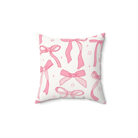 Pink Bow Faux Suede Square Pillow