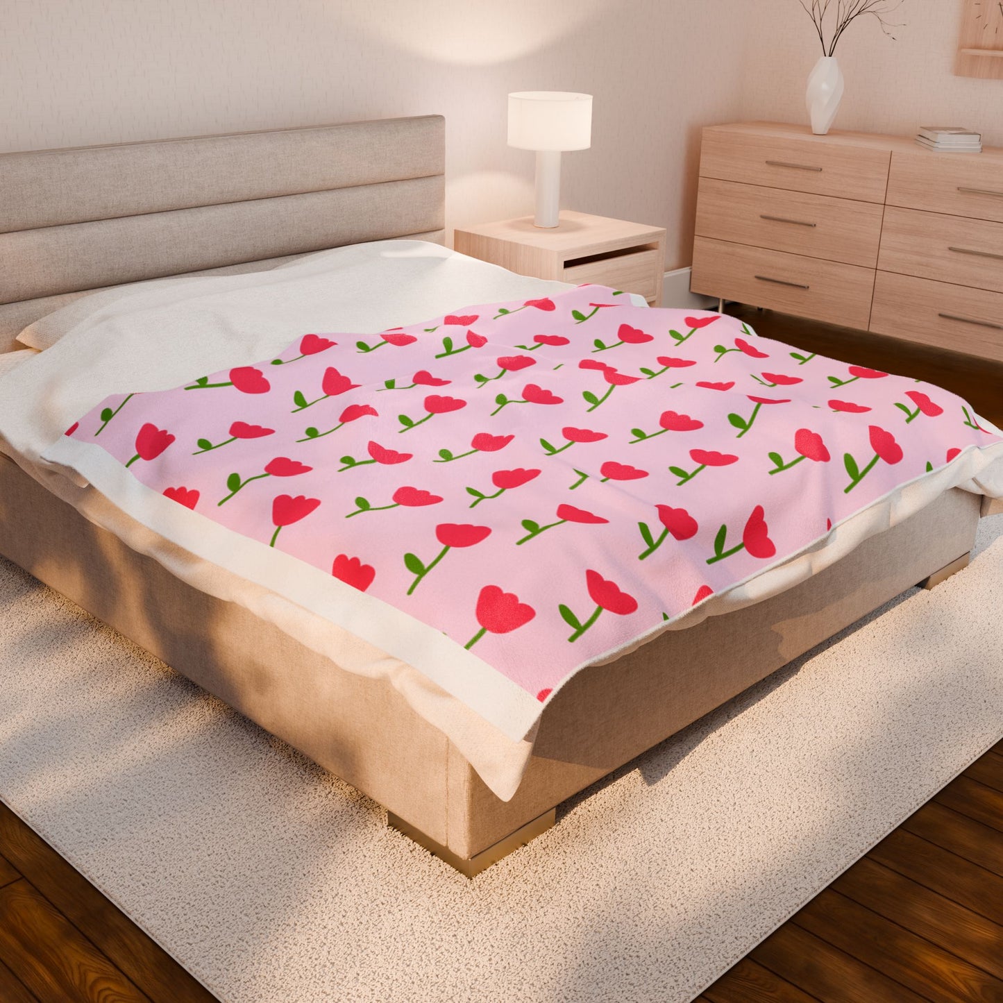 Pink Floral Velveteen Plush Blanket