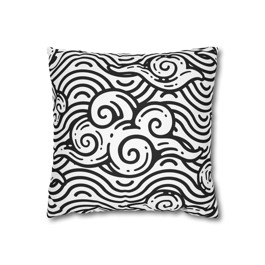 Black And White Wave Pattern Square Pillowcase