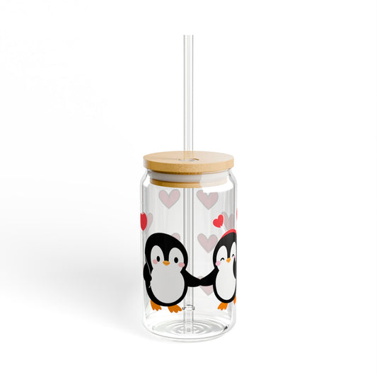 Couple Penguin Sipper Glass, 16oz