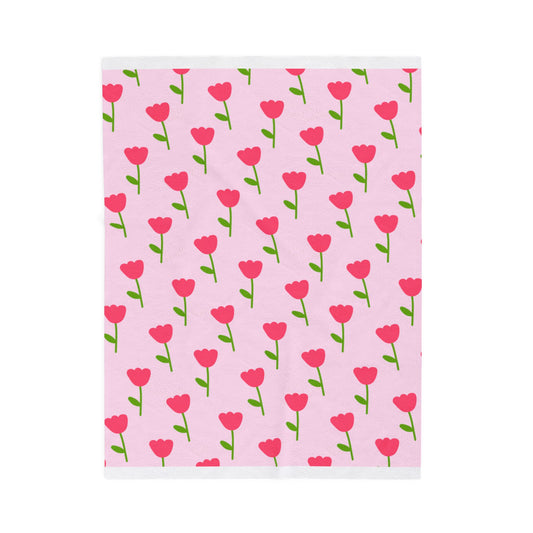 Pink Floral Velveteen Plush Blanket