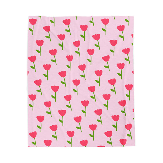 Pink Floral Velveteen Plush Blanket