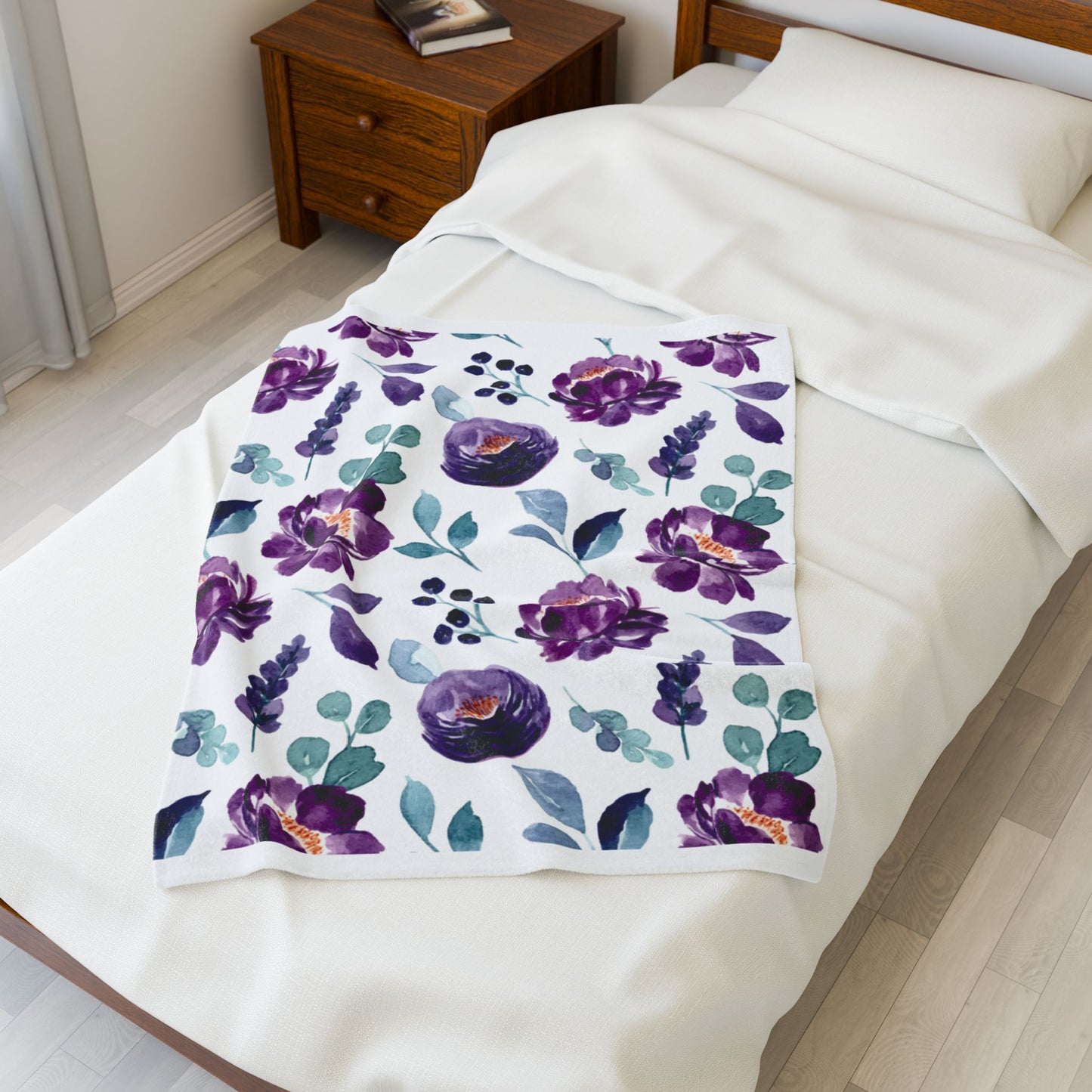 Violet Floral Velveteen Plush Blanket