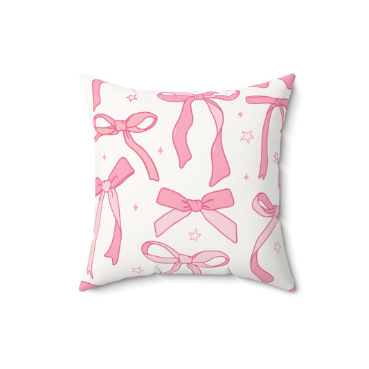 Pink Bow Faux Suede Square Pillow