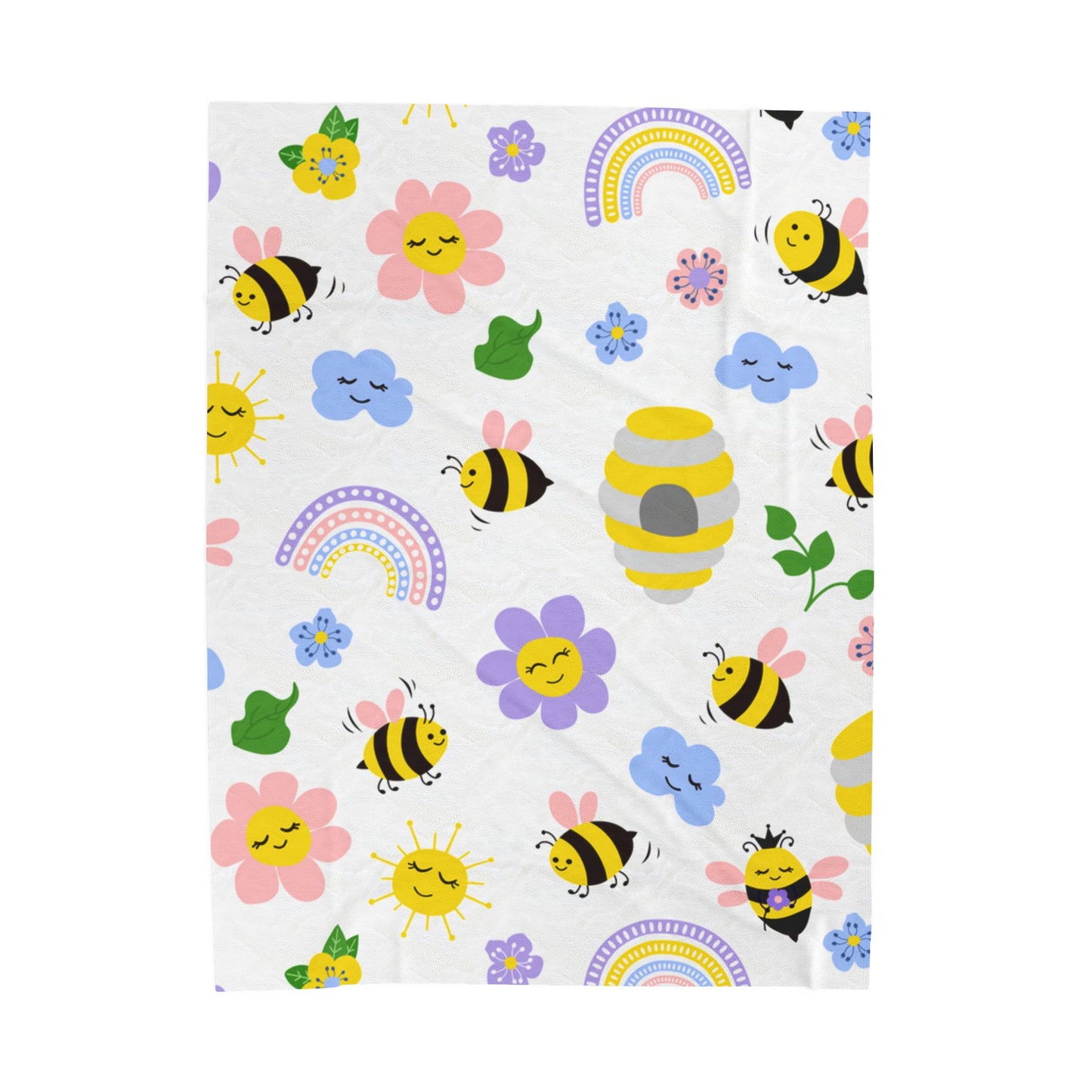 Whimsical Bee & Flower Velveteen Plush Blanket